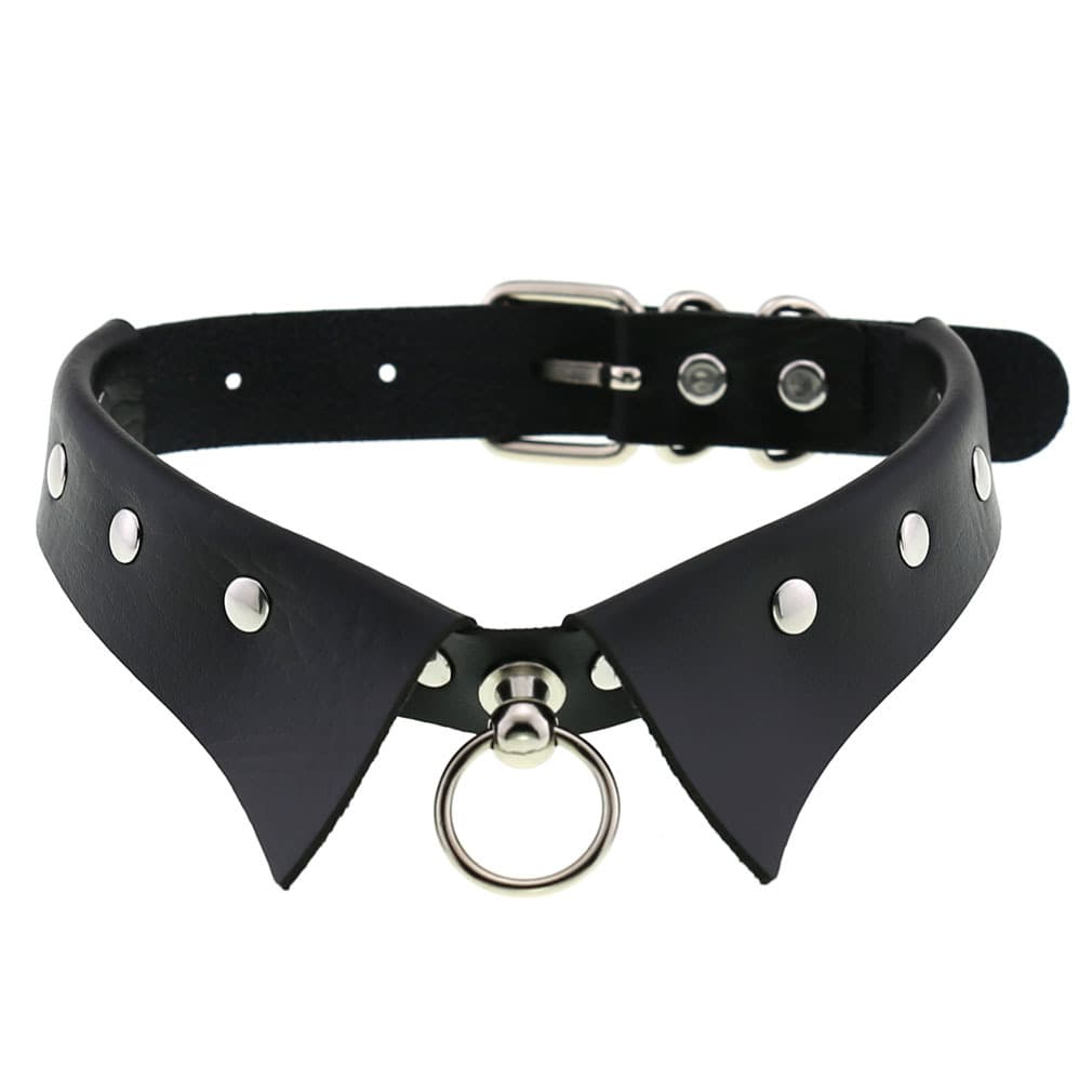 Collar tipo choker punk de cuero, ajustable 31-43cm