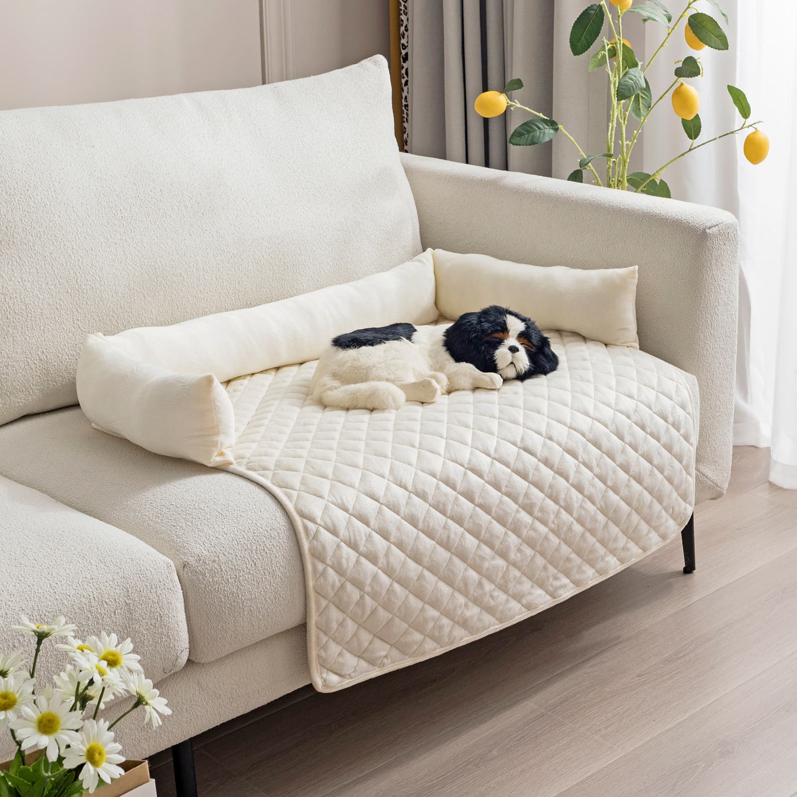 Cama de sofá para perros con diseño curvo y tela suave