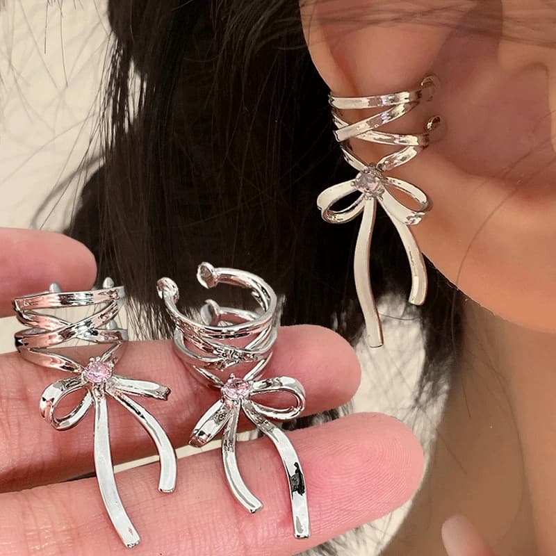 Pendientes sin perforación con moño en cinta para mujer