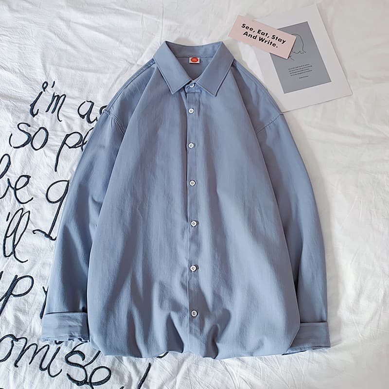 Camisa algodón lavado estilo Hong Kong, manga larga