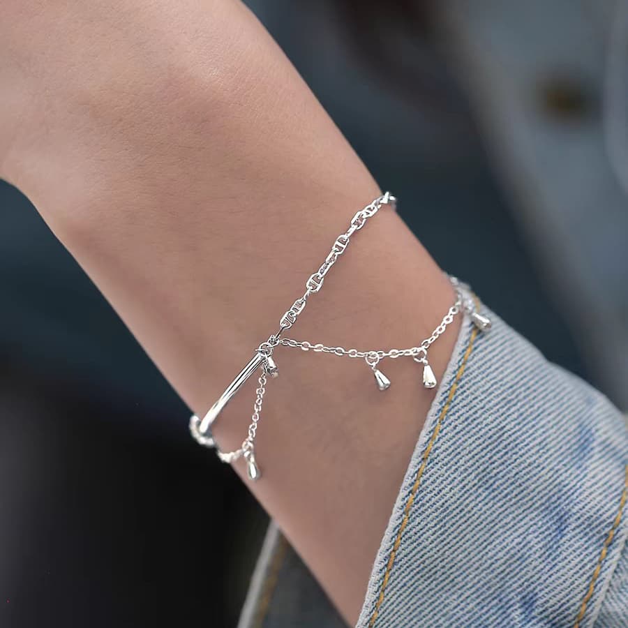 Pulsera plata 999 estrella borla doble capa