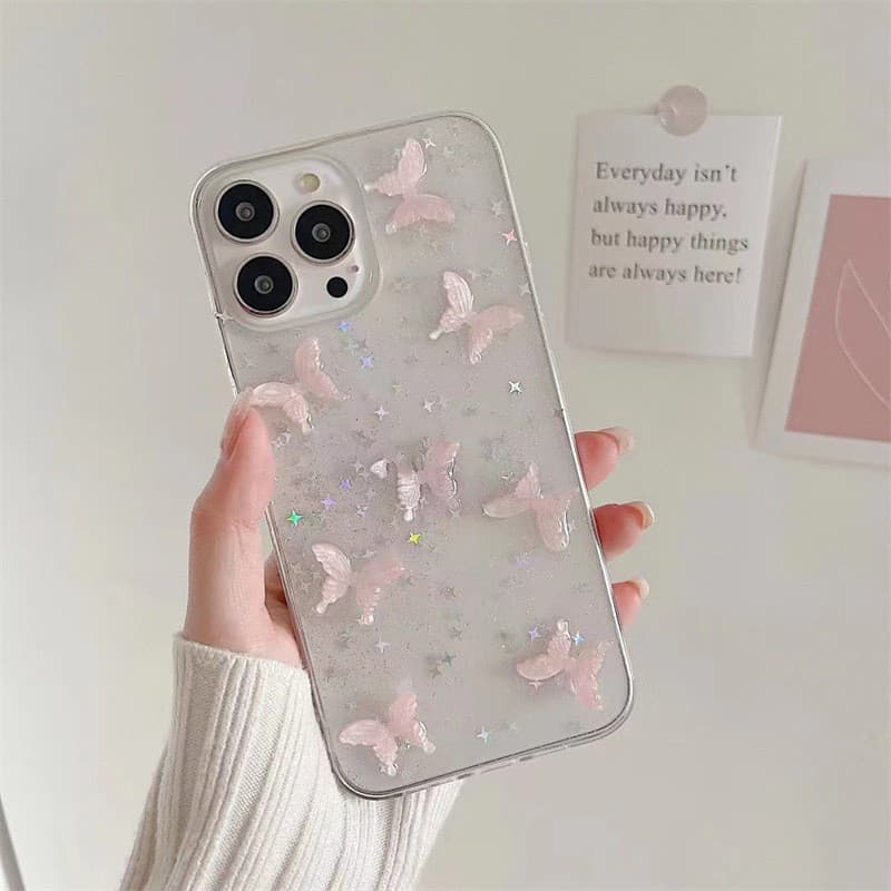 Funda mariposa con lentejuelas para iPhone