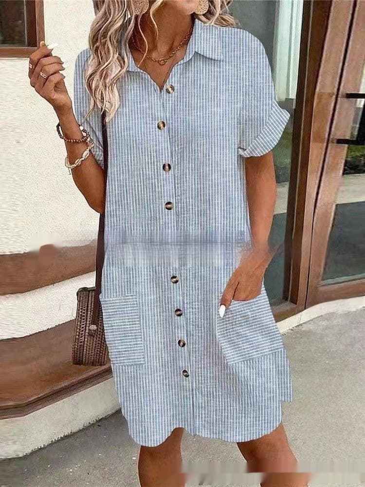 Vestido camisero con bolsillos y estampado de rayas