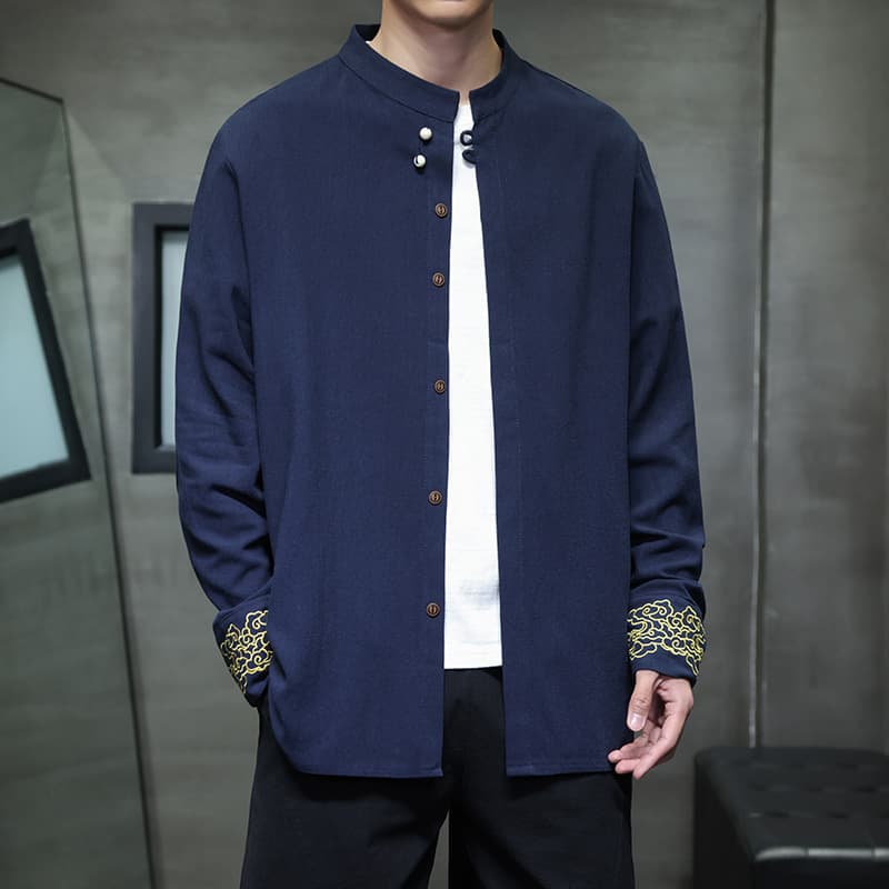 Cardigan de lino y algodón con bordado y botones de cerámica