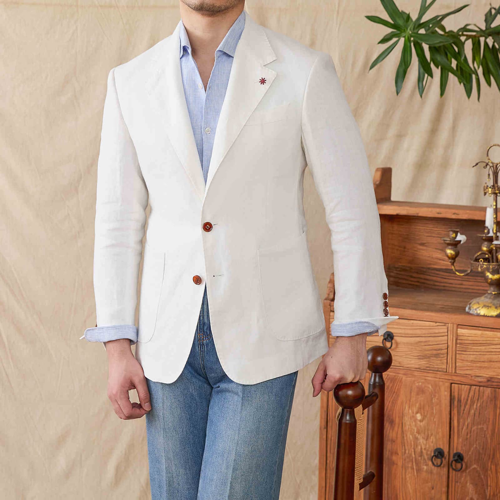 Chaqueta de traje casual de lino puro semientallada