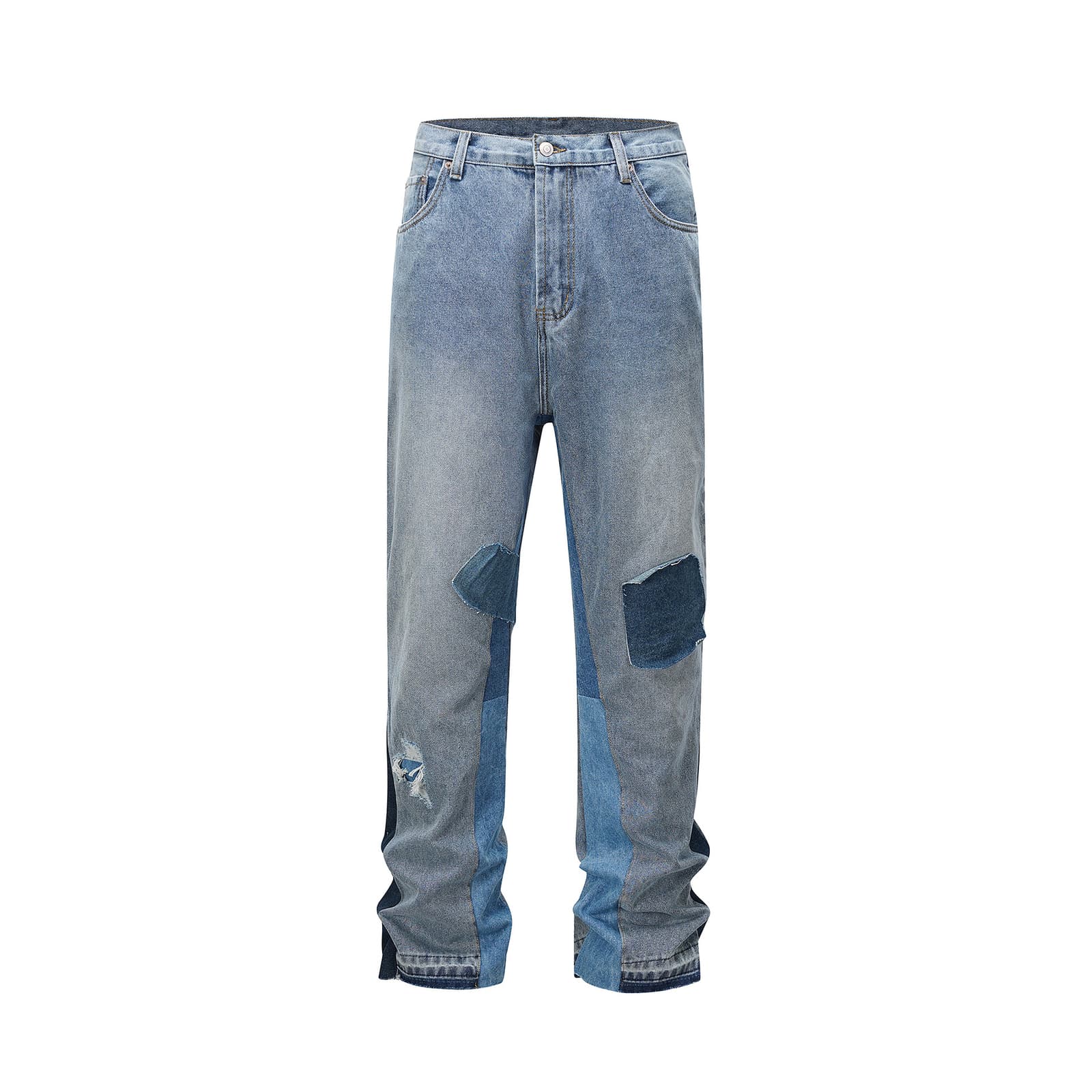 Pantalón denim con corte recto y detalles de parches