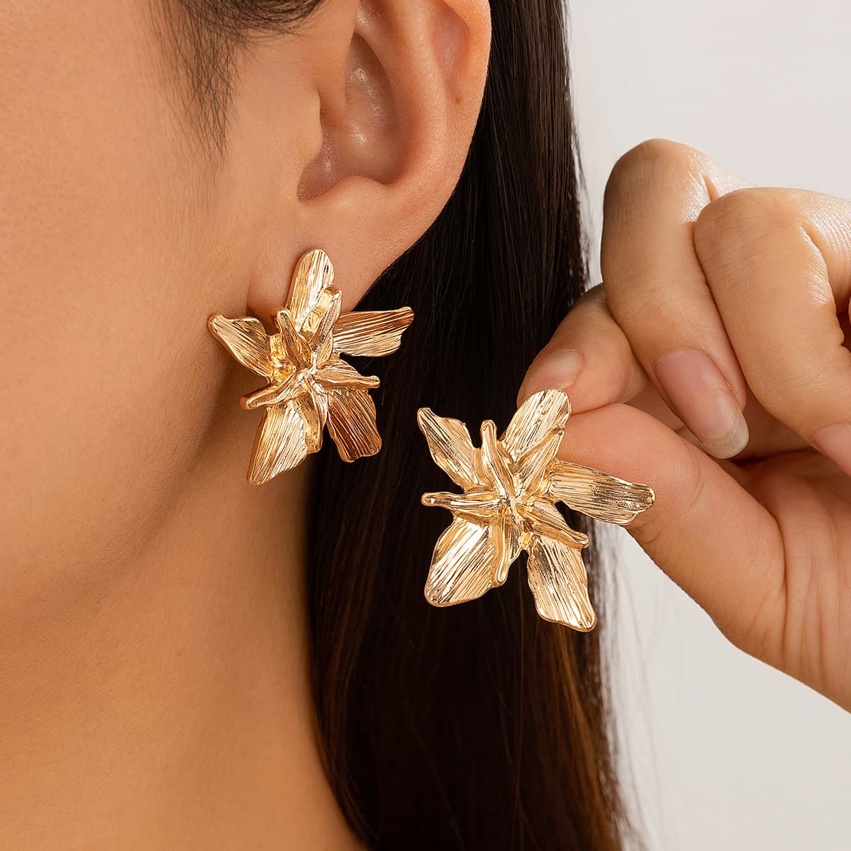 Aretes de flor colgantes de doble capa vintage