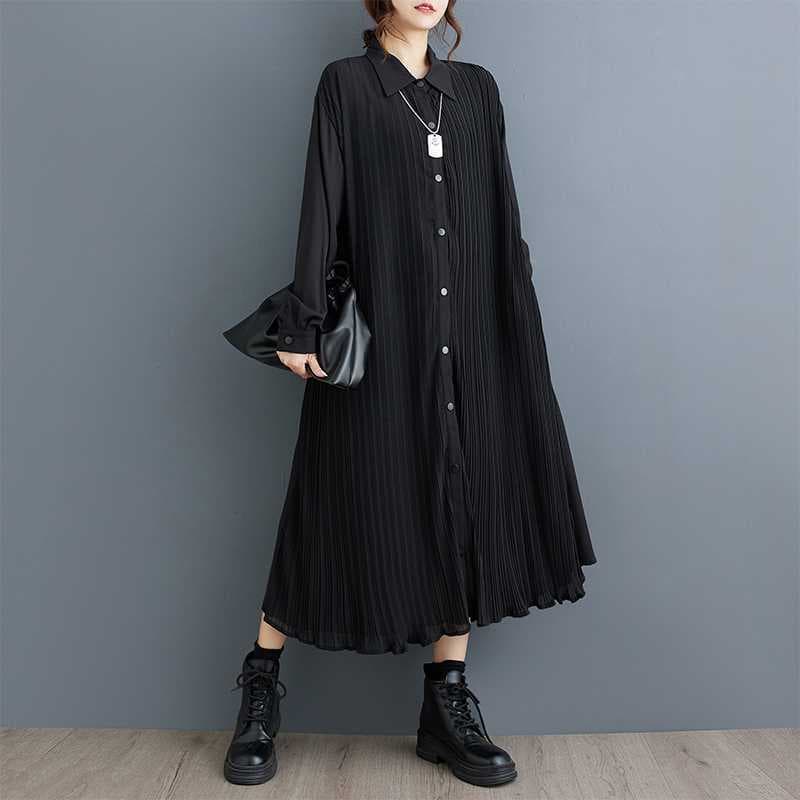 Vestido plisado de manga larga con doble capa