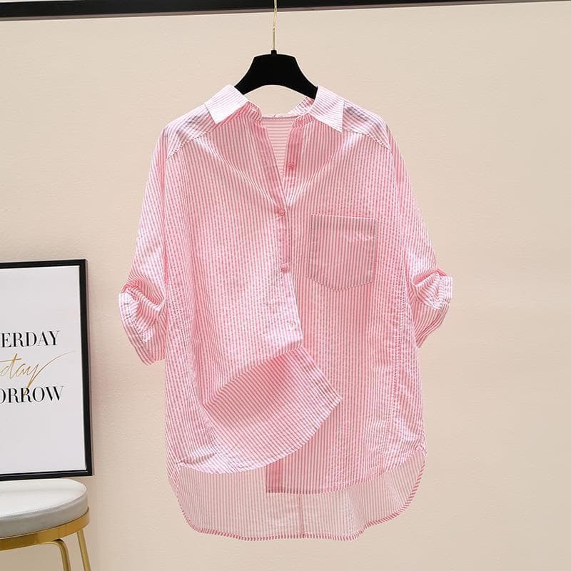 Camisa de algodón puro a rayas manga corta