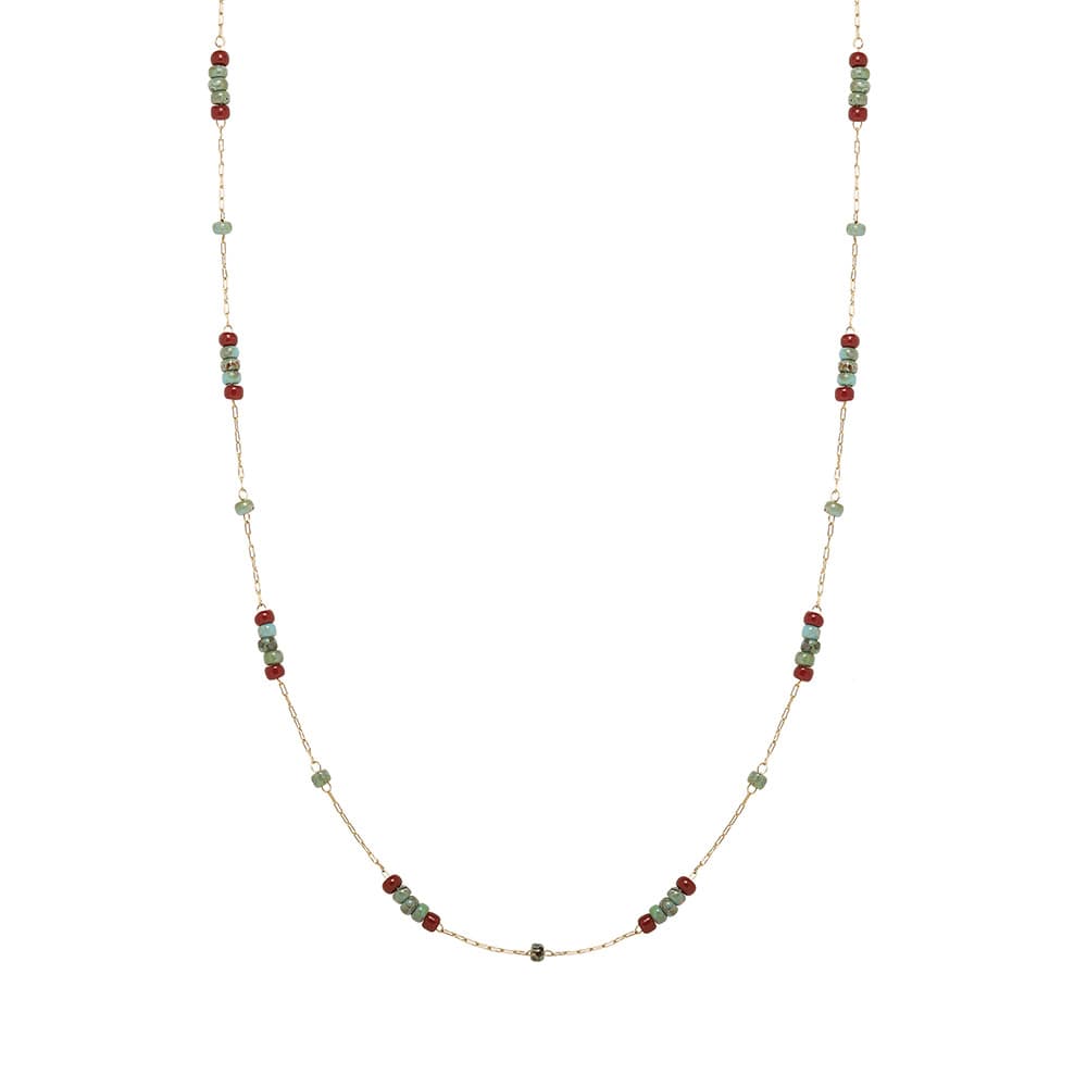 Collar con contraste turquesa y rojo vino, acero titanio