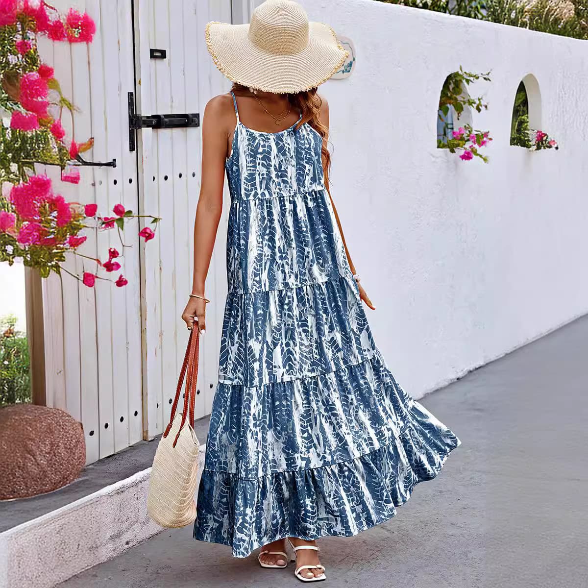 Vestido largo sin mangas con efecto tie-dye