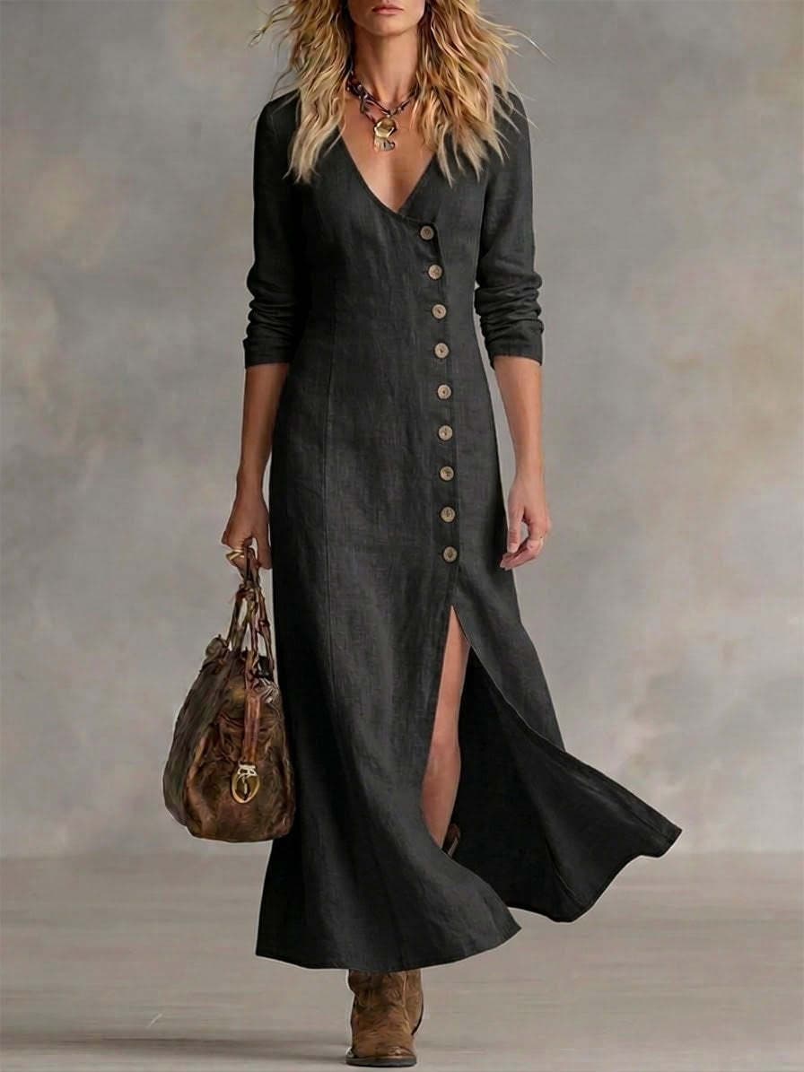 Vestido camisero de algodón y lino para primavera y verano