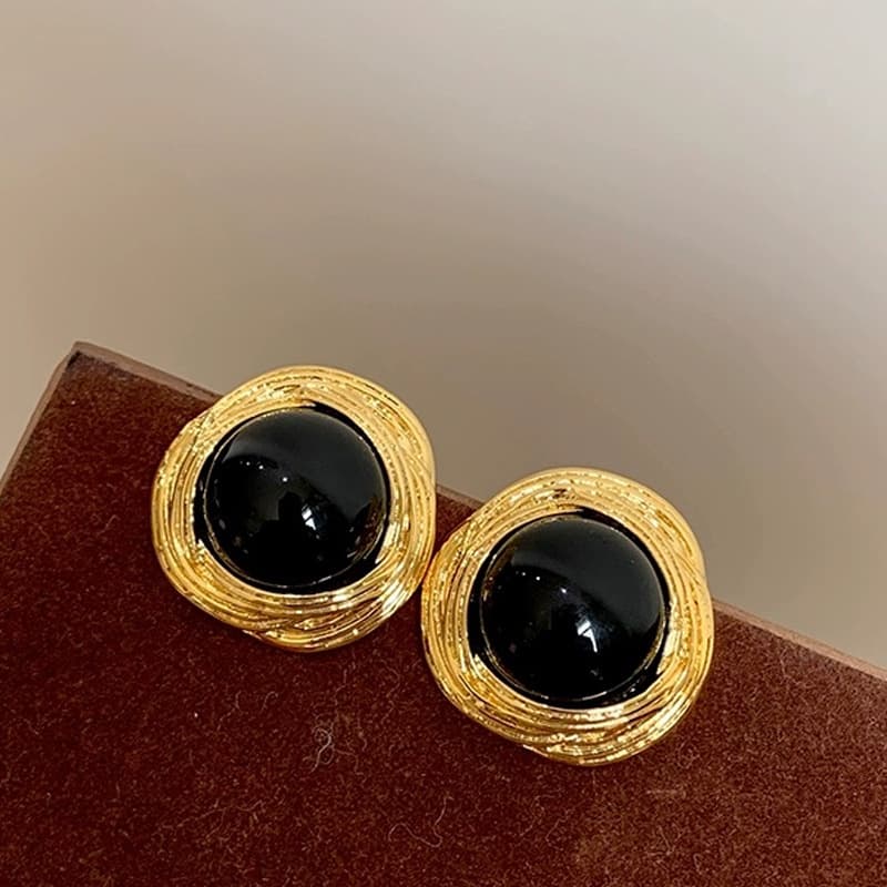 Aretes de perla redondos retro para mujer