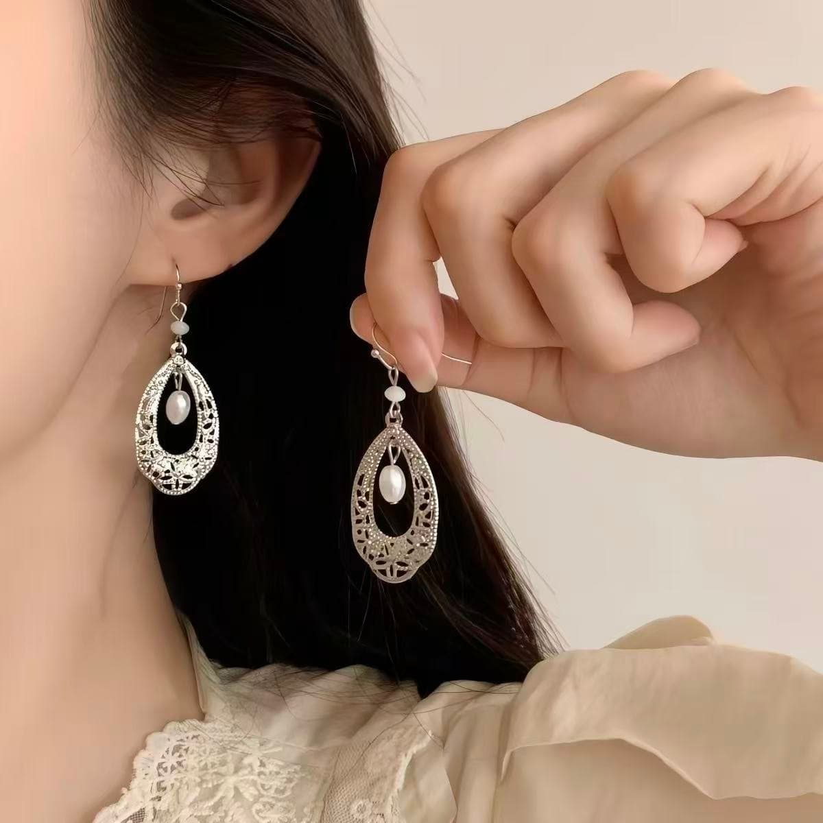 Aretes de perla estilo francés retro