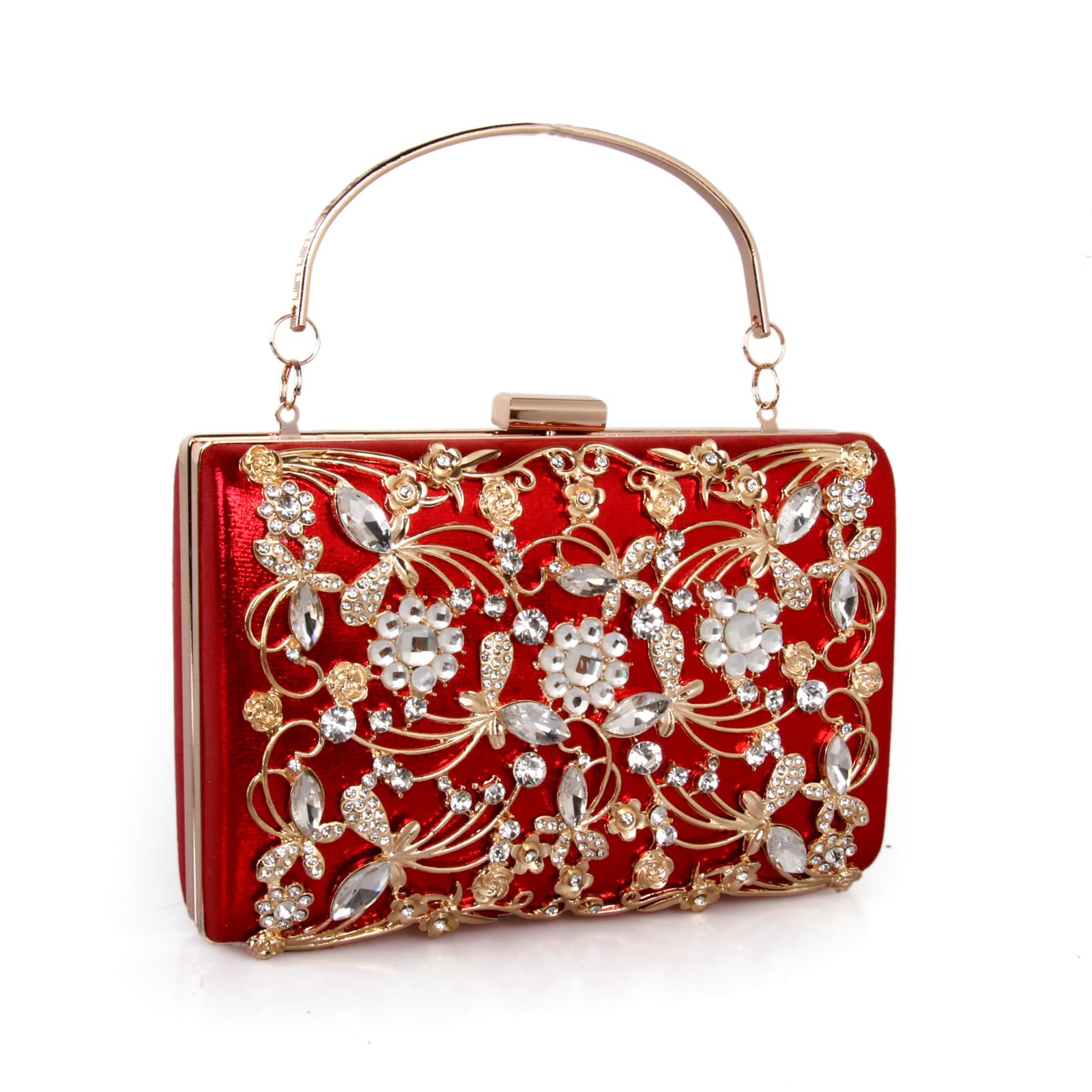 Bolso de noche con detalles de metal y diamantes
