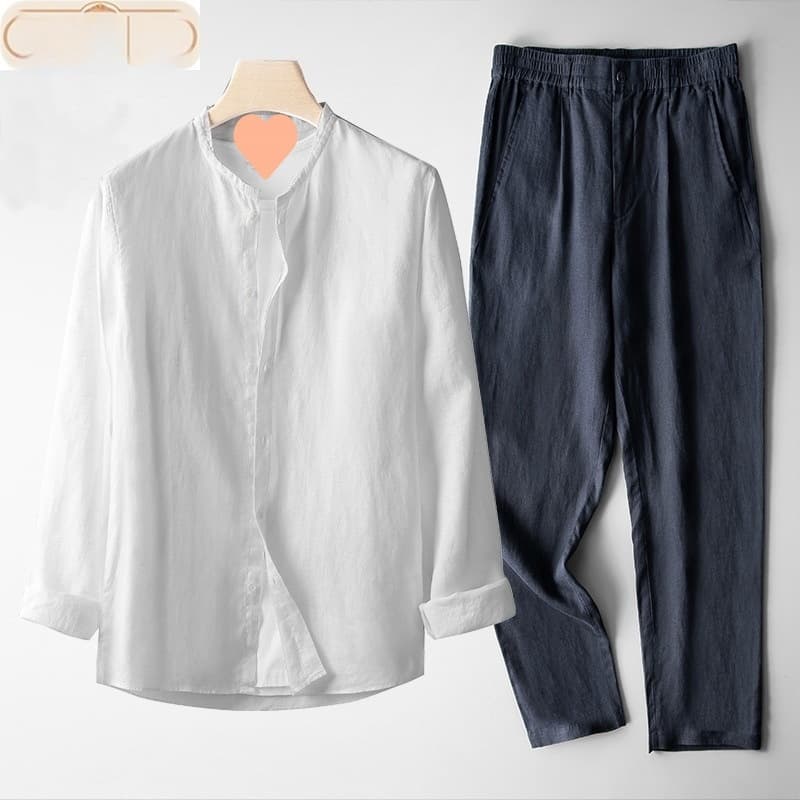 Conjunto traje tang lino hombre manga larga