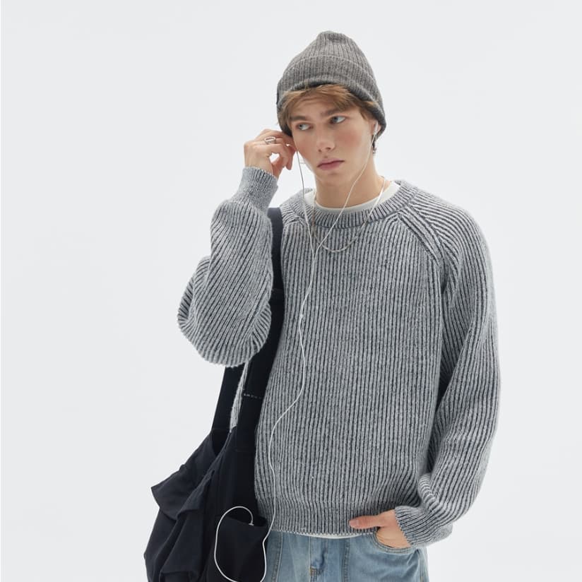 Suéter retro cuello redondo tejido jacquard para hombre
