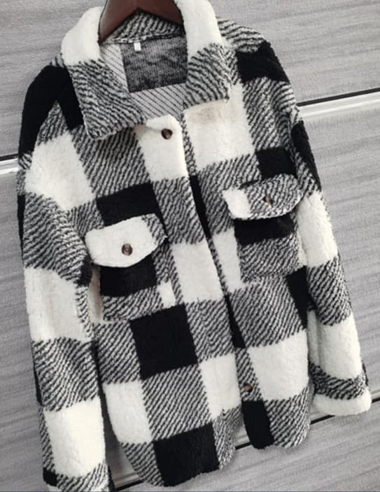 Abrigo de tartán con doble bolsillo y manga larga