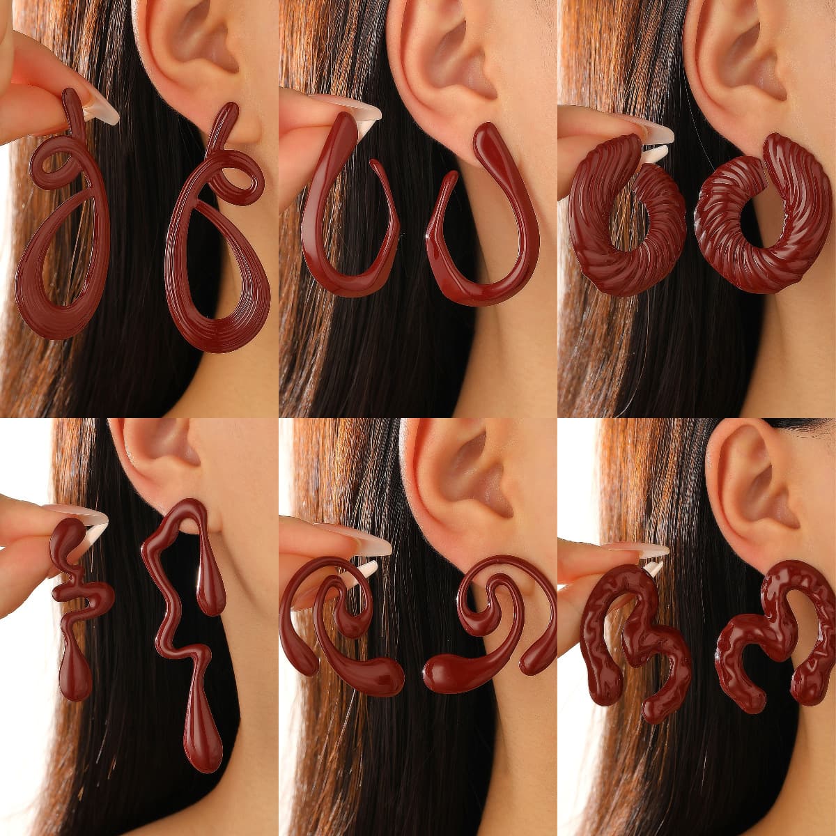 Aretes retro rojo con diseño geométrico