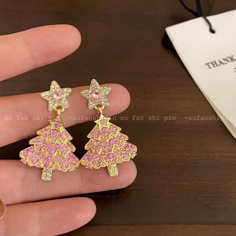 Pendientes árbol de Navidad con circonia brillante lujo