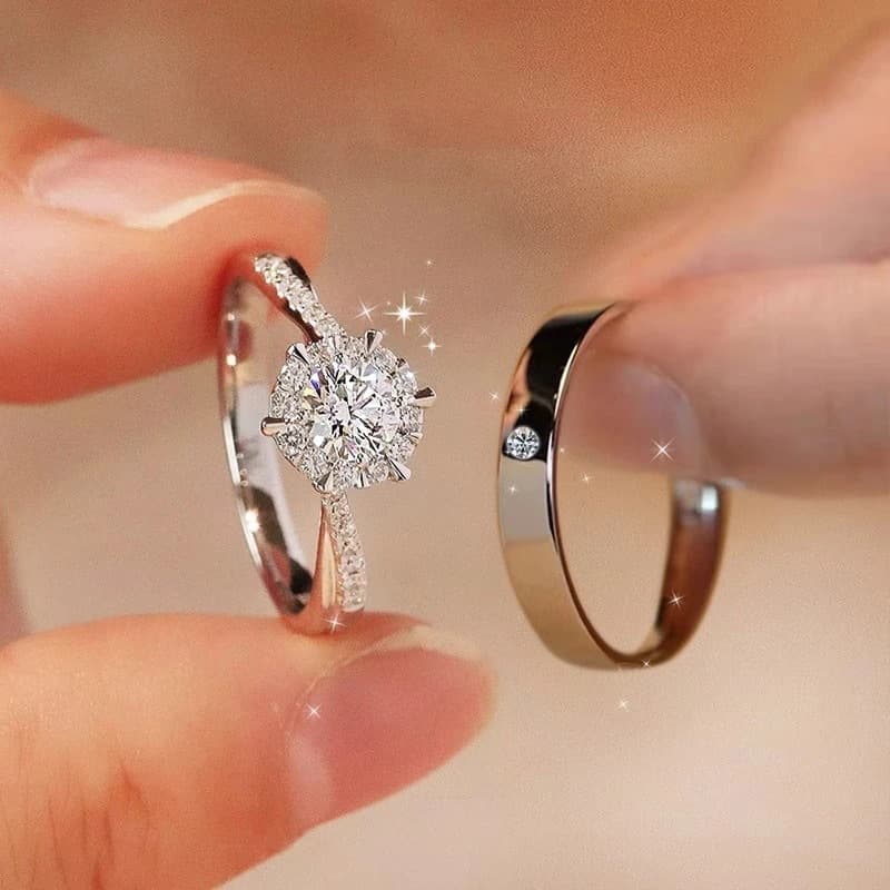 Anillos de moissanita y diamante para matrimonio, 2 piezas
