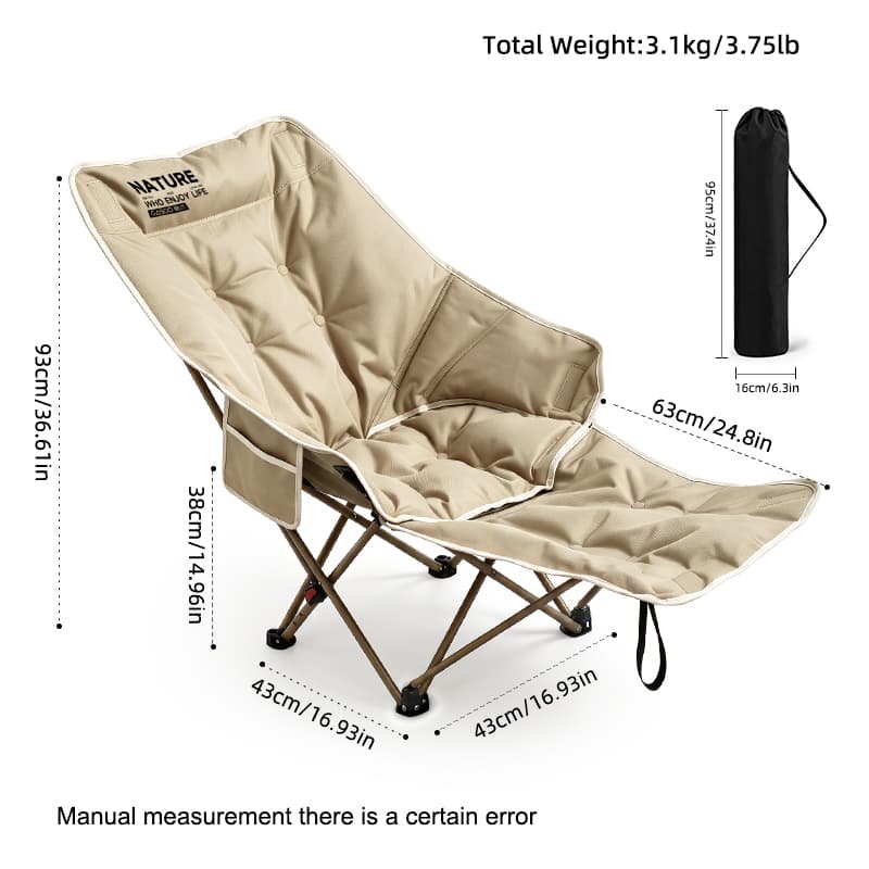 Silla de camping plegable con reposapiés desmontable, 4 posiciones