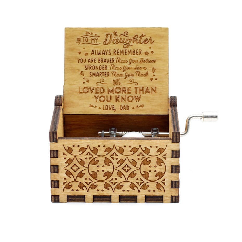 Caja de música de madera tallada a mano, con manivela