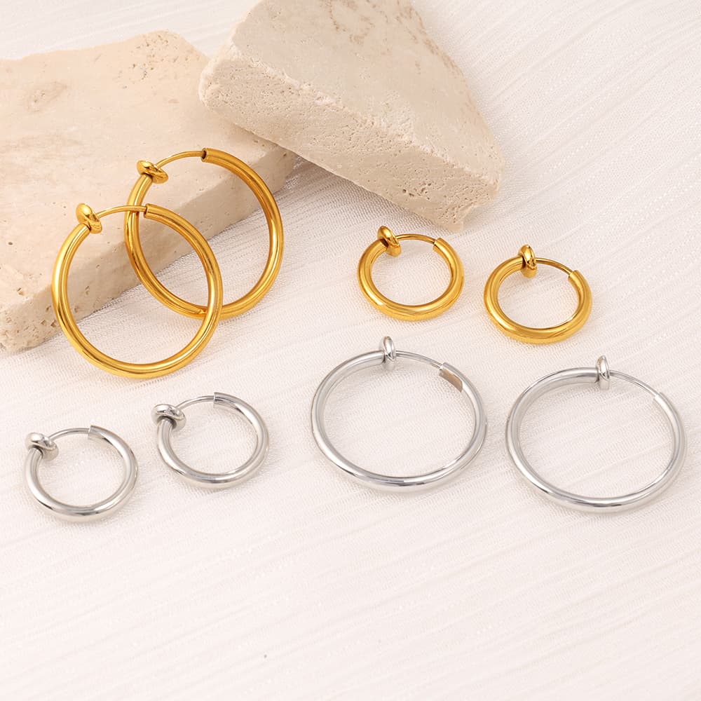 Aretes redondos retro minimalistas lisos