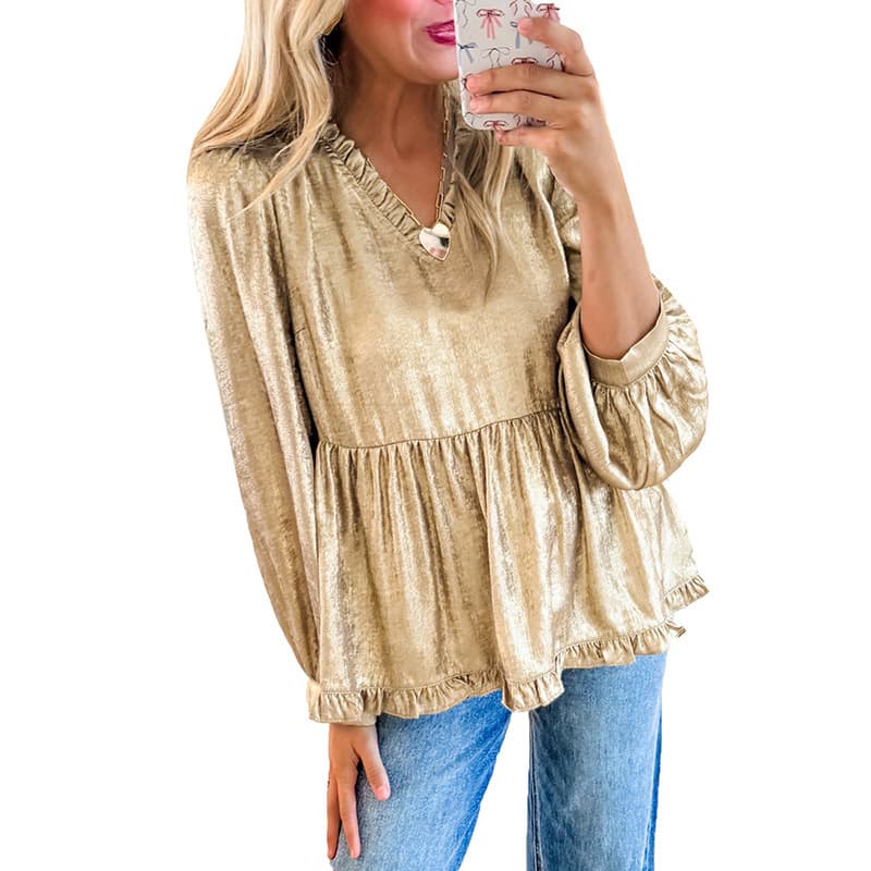 Pullover cuello V con manga abultada, diseño europeo americano