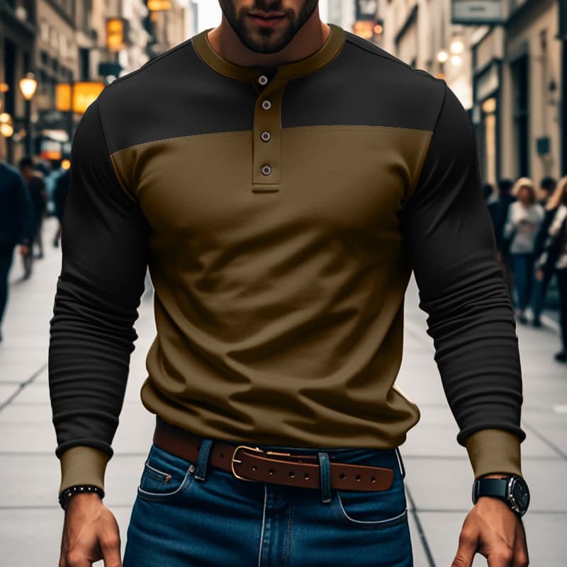 Camisa henley de poliéster con mangas largas