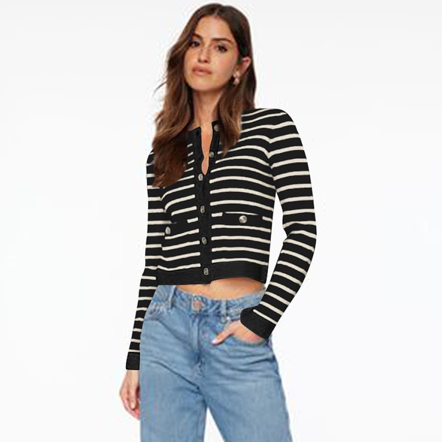 Blusa cómoda manga larga a rayas con botones
