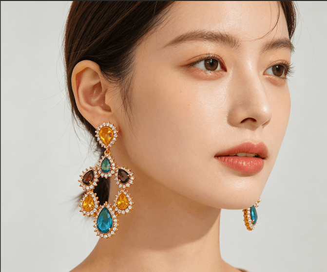 Aretes colgantes circón multicolor bohemio chapados en oro