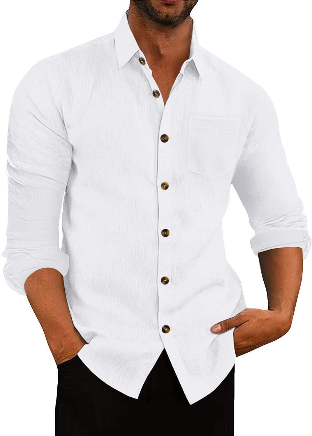 Camisa de lino de cuello polo y manga larga