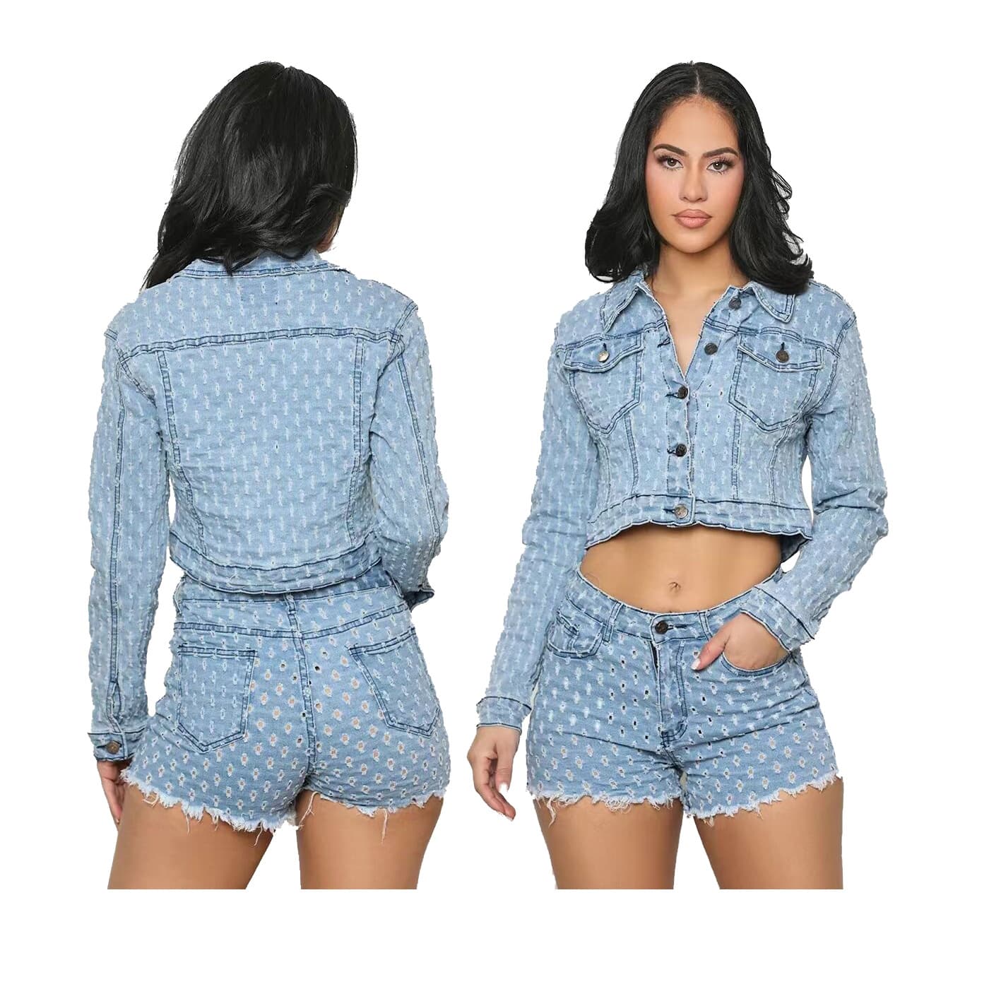 Conjunto mujer pantalones cortos denim rotos