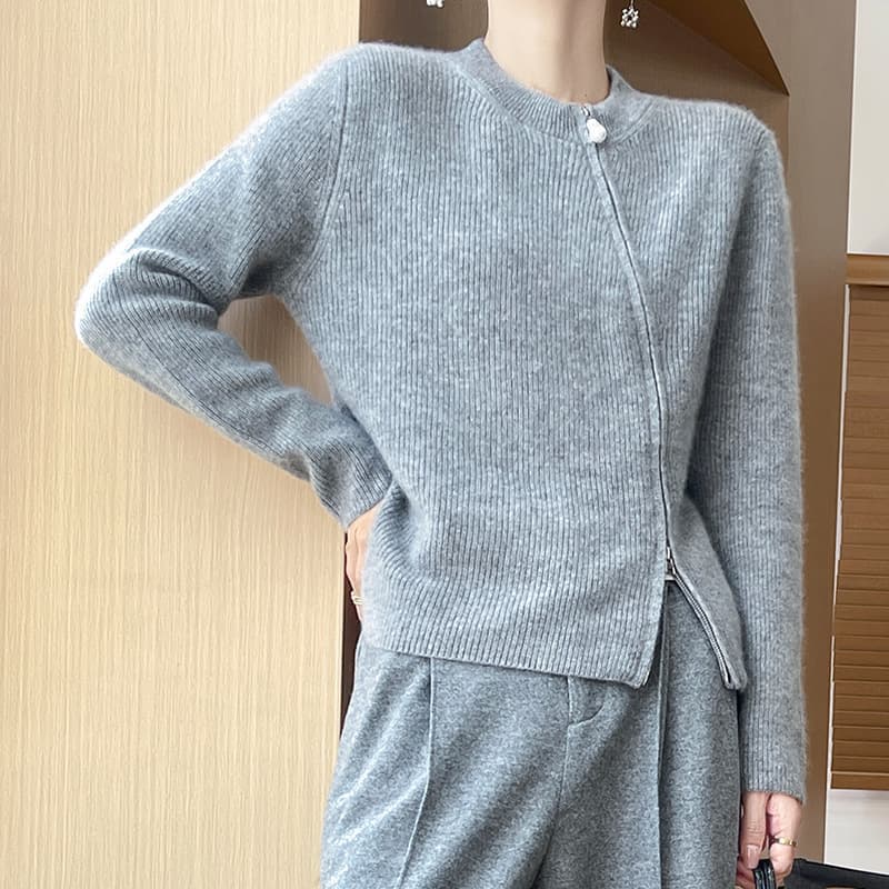 Cardigan mujer manga larga cuello redondo con cierre