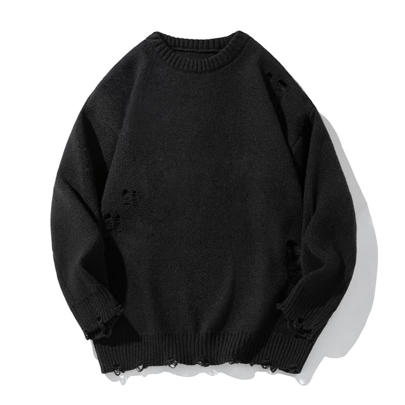 Suéter con cuello redondo, diseño hueco y rasgado retro