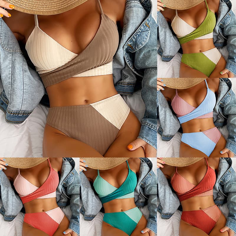 Bikini patchwork con ribete y espalda anudada