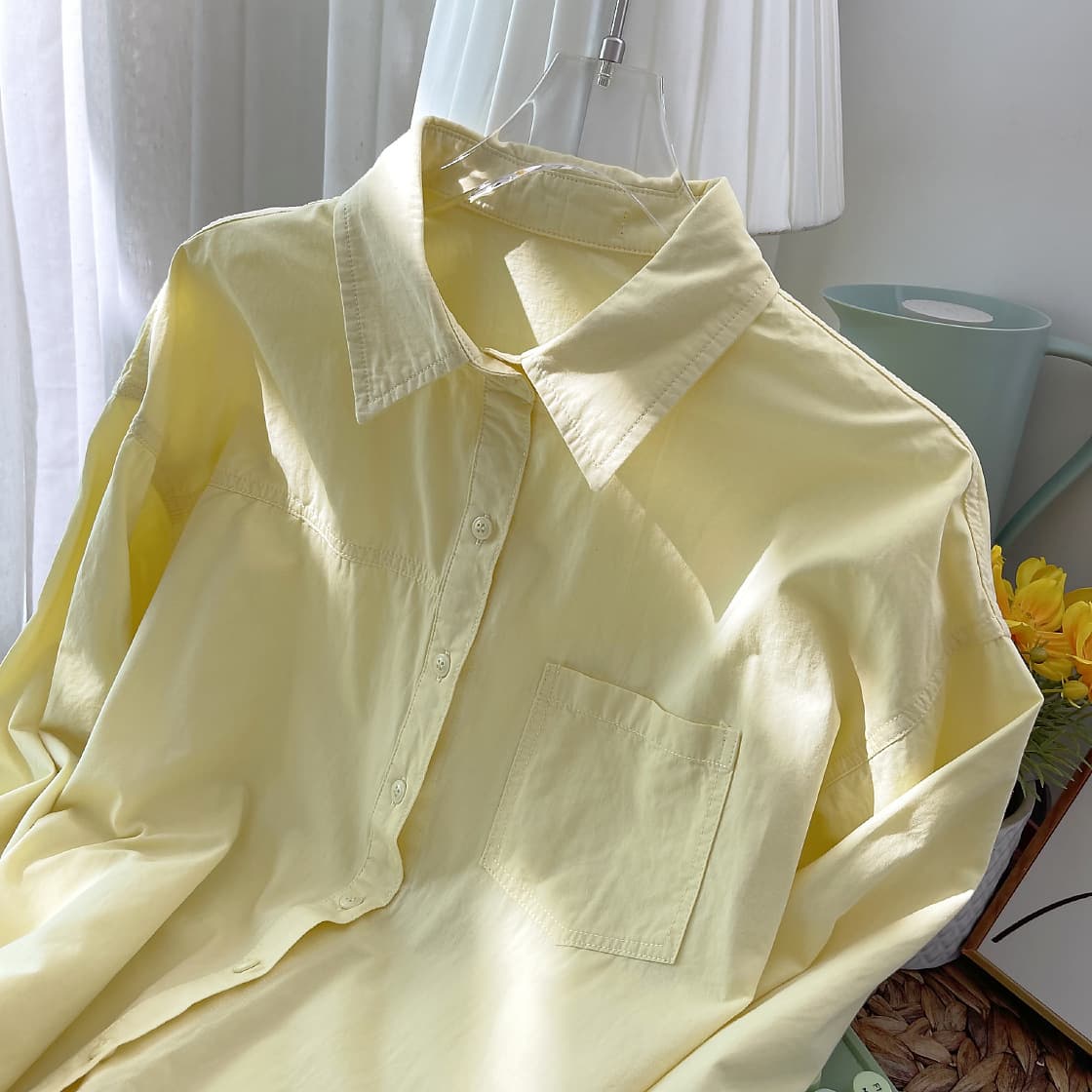 Camisa de algodón de manga corta color sólido para mujer