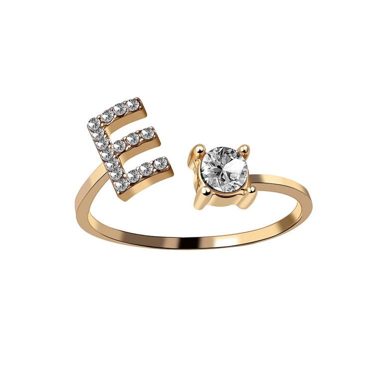 Anillo letra inicial ajustable joyería para mujer elegante