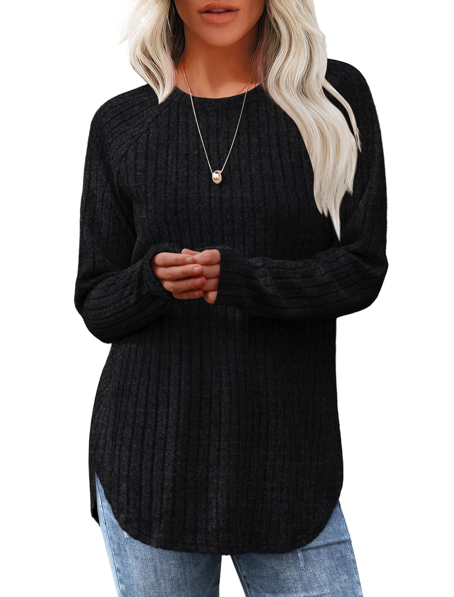 Blusa básica suelta cuello redondo manga larga