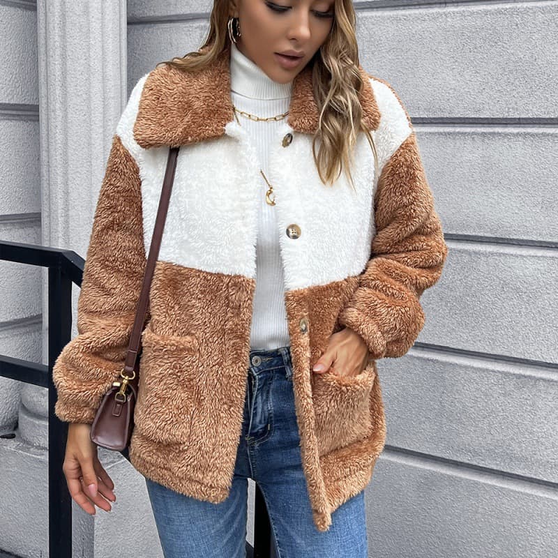 Chaqueta corta de peluche bifrente estilo europeo y americano