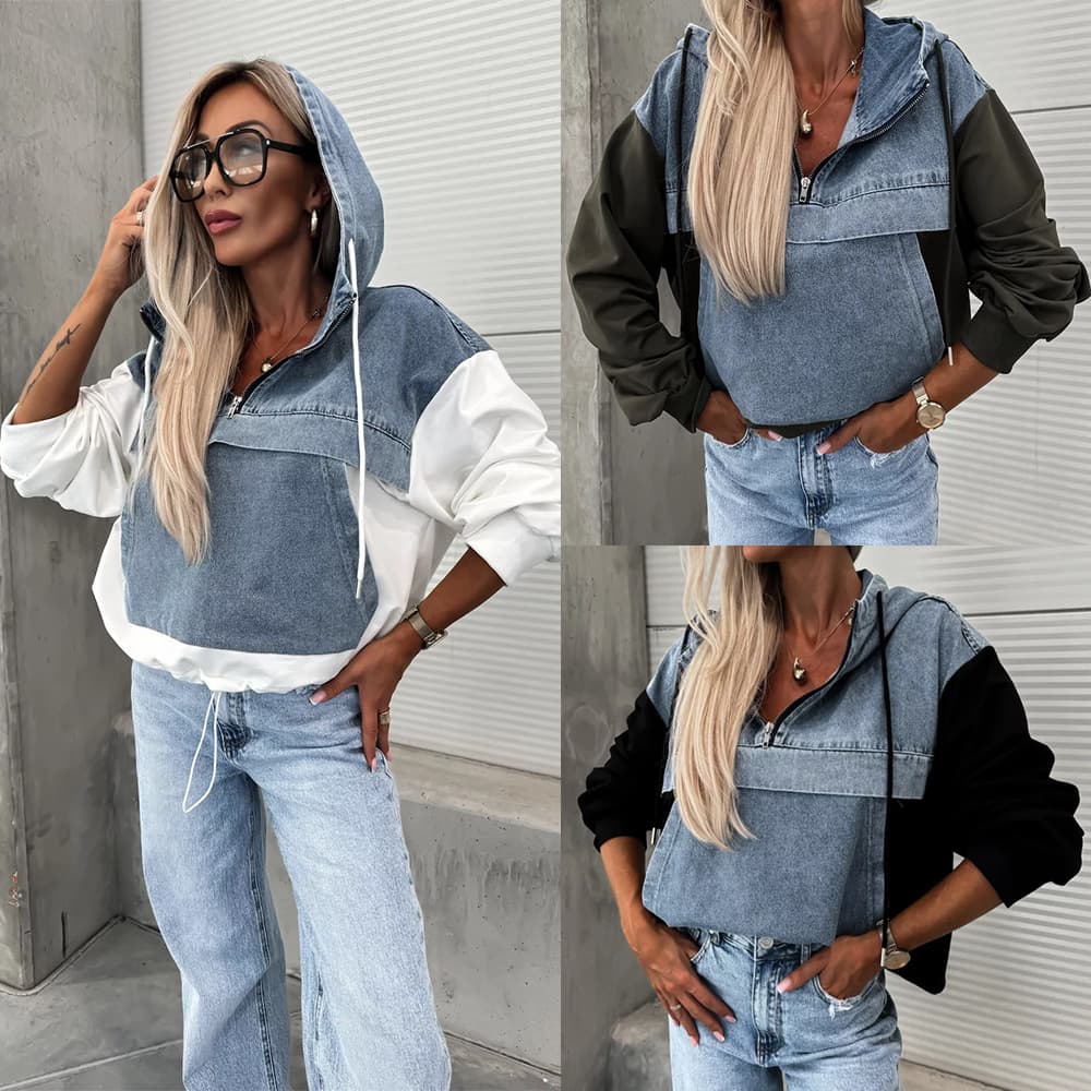 Sudadera denim urbana con cierre cremallera