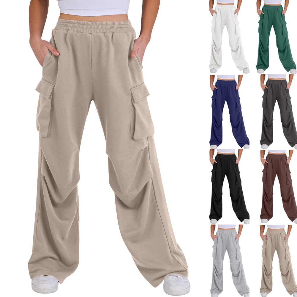 Pantalón deportivo de tiro alto con cintura elástica, corte recto y pierna ancha