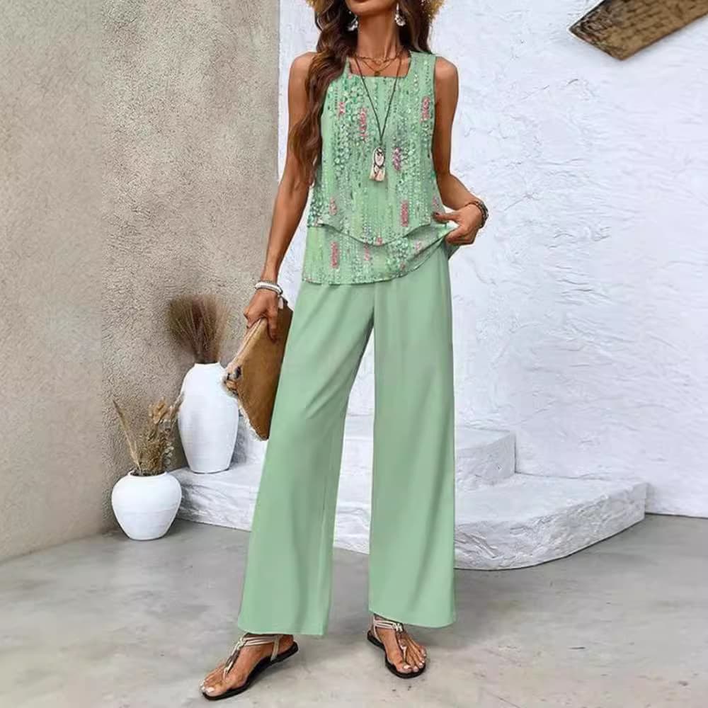 Conjunto de chaleco sin mangas doble capa y pantalón
