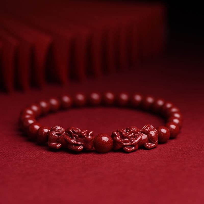 Pulsera de cinabrio con doble Pixiu