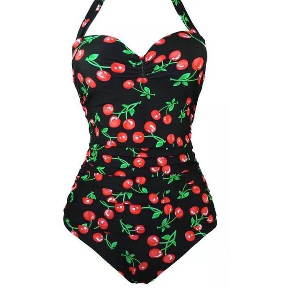 Traje de baño de una pieza con cuello halter y lunares