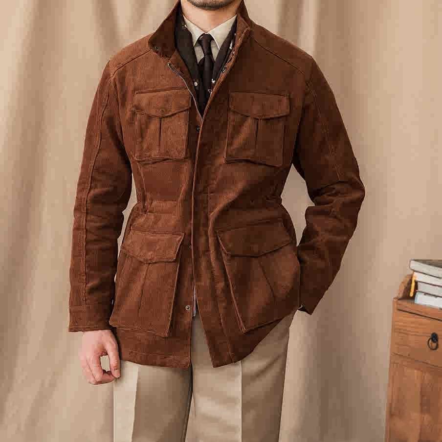 Chaqueta safari de pana con cuello levantado