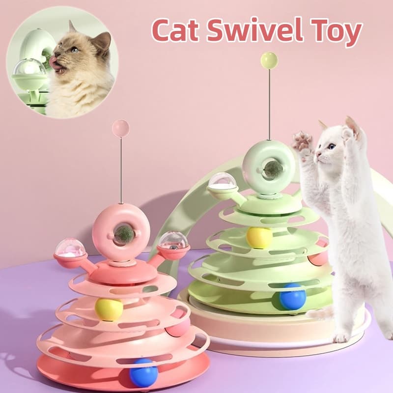 Torre giratoria para gatos de 4 niveles con bolas rodantes