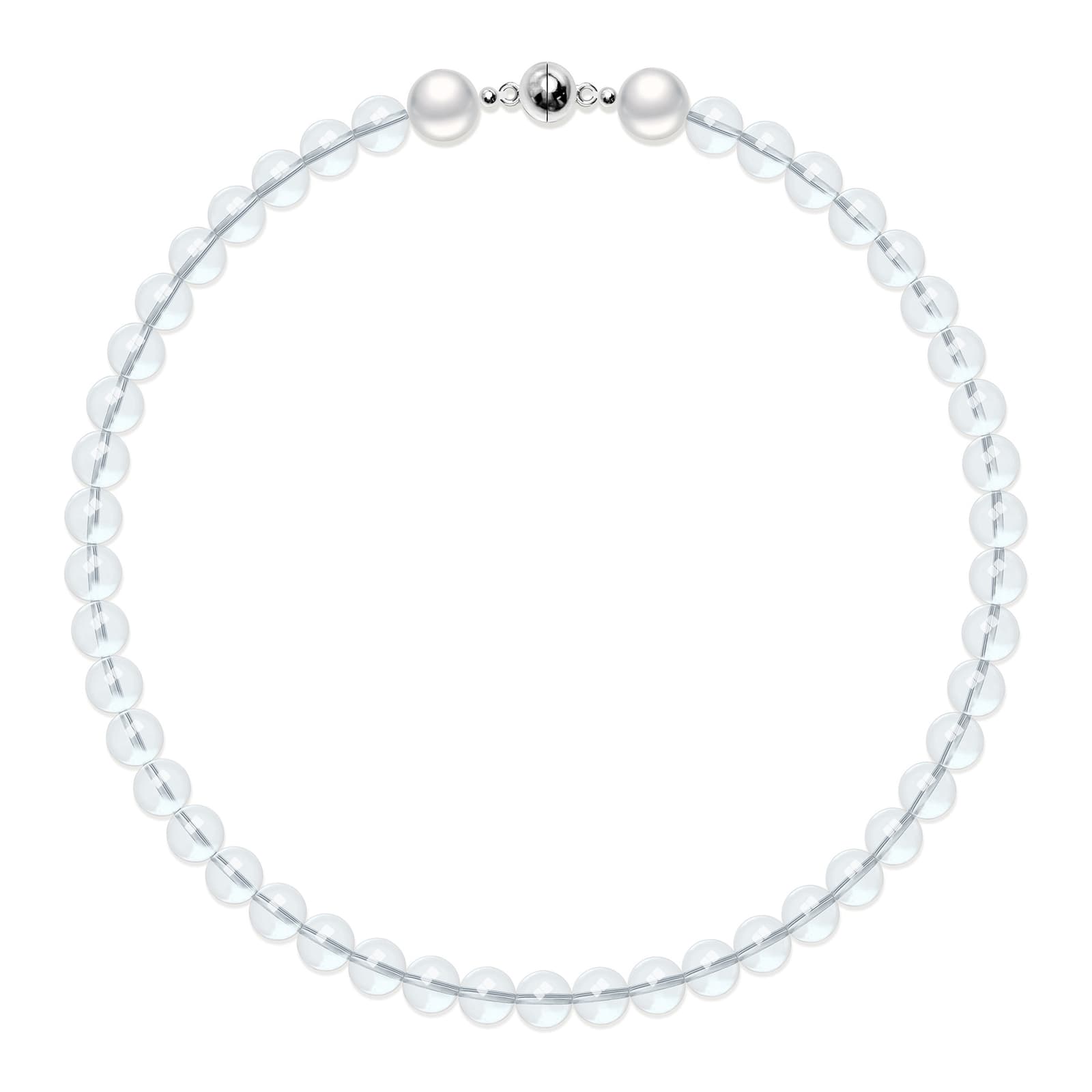 Collar de cuentas de cristal blanco natural con plata