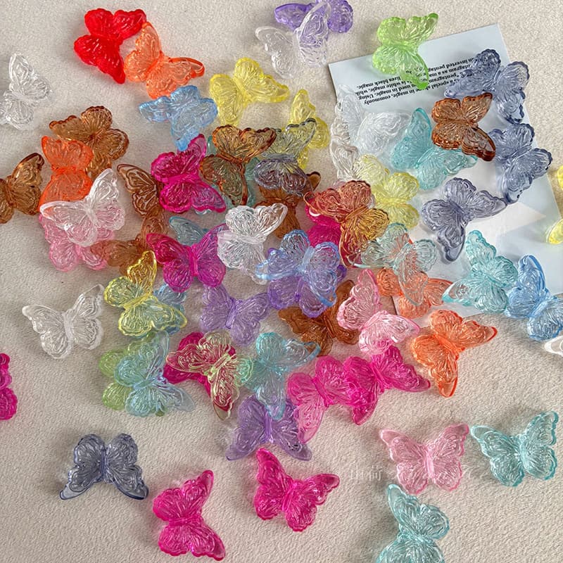 Cuentas de acrílico con forma de mariposa y agujero recto